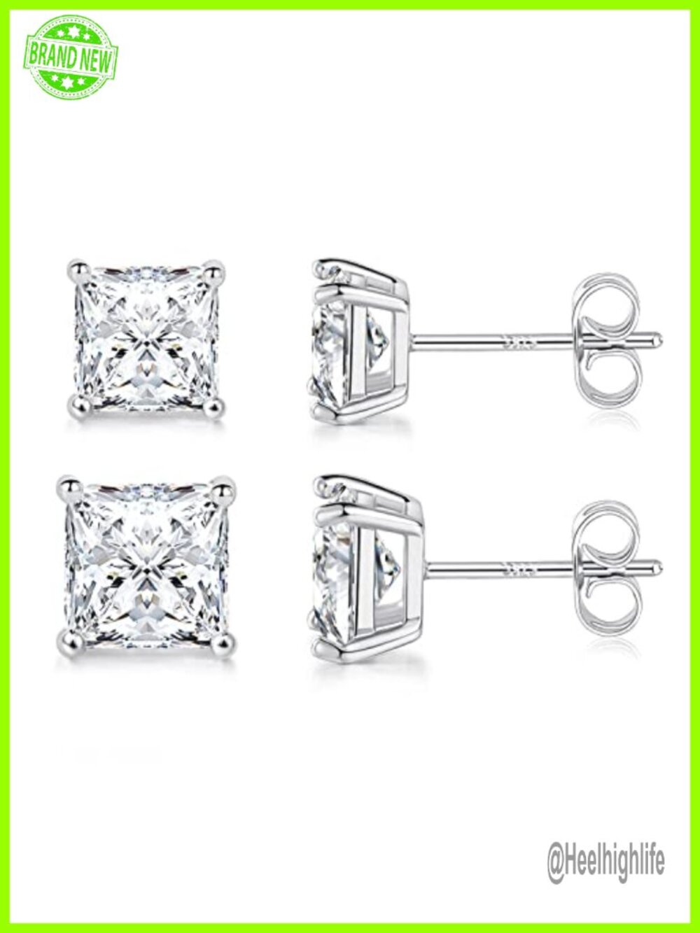 Princess Cut Cubic Zirconia 925 Sterling Silver Stud Earrings